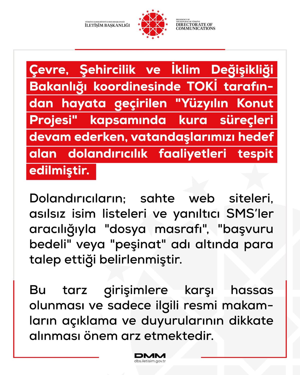 DMM: 'Yüzyılın Konut Projesi' ile ilgili dolandırıcılık uyarısı