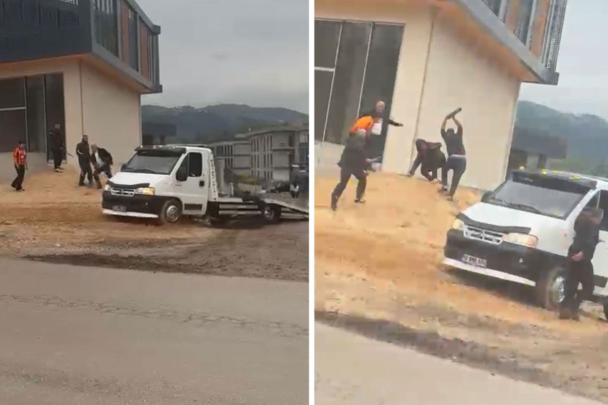 Çekiciyi önce üzerlerine sürdü, sonra sopayla saldırdı