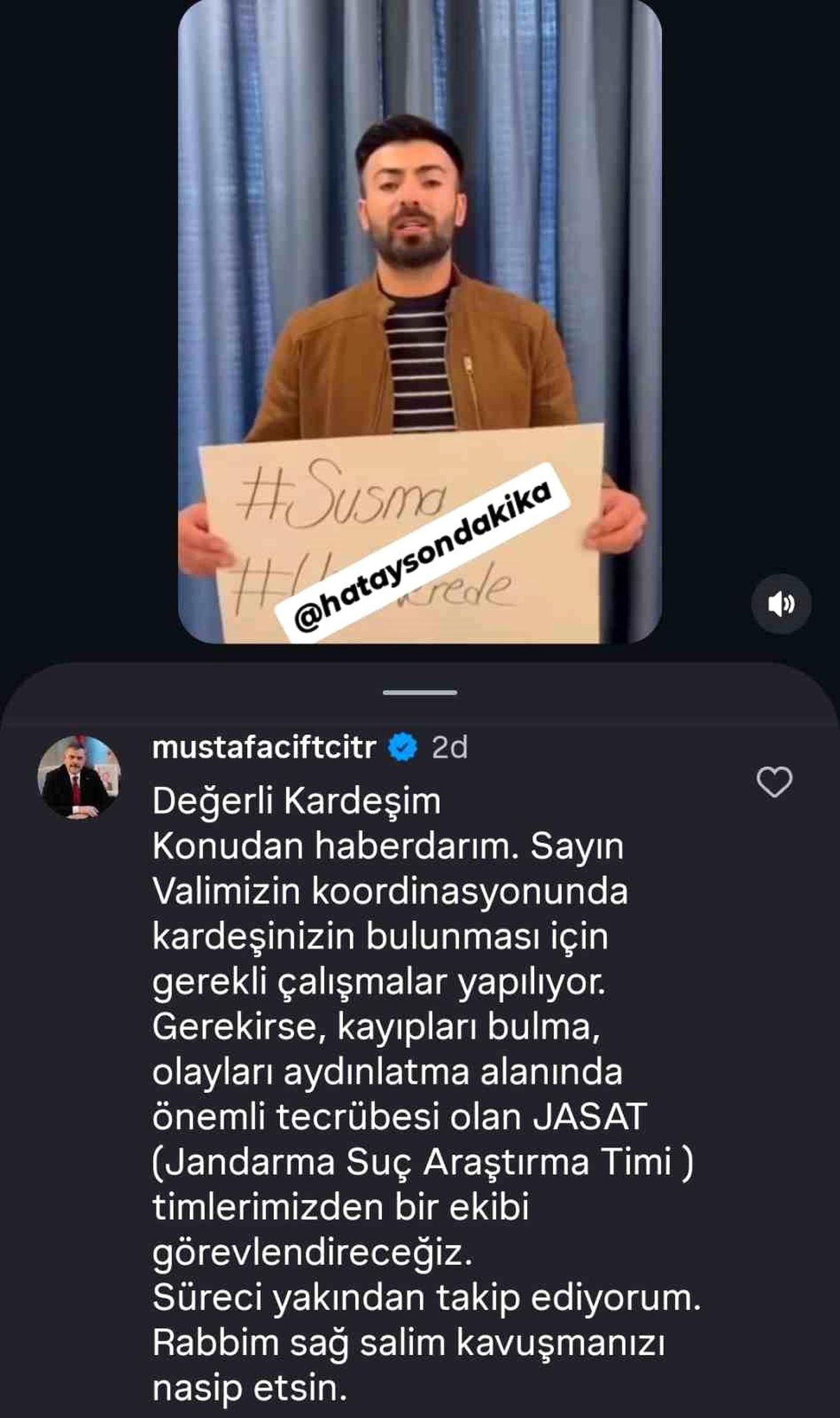 Bakan Çiftçi'den kardeşi kayıp vatandaşa yanıt: "Süreci yakından takip ediyorum"