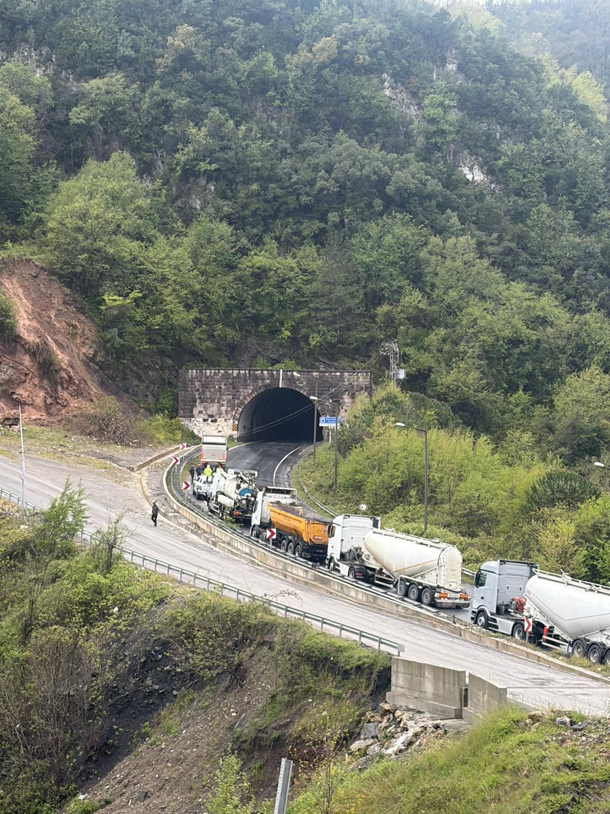 Heyelanda kaya ve dal parçaları elektrik hattını kopardı