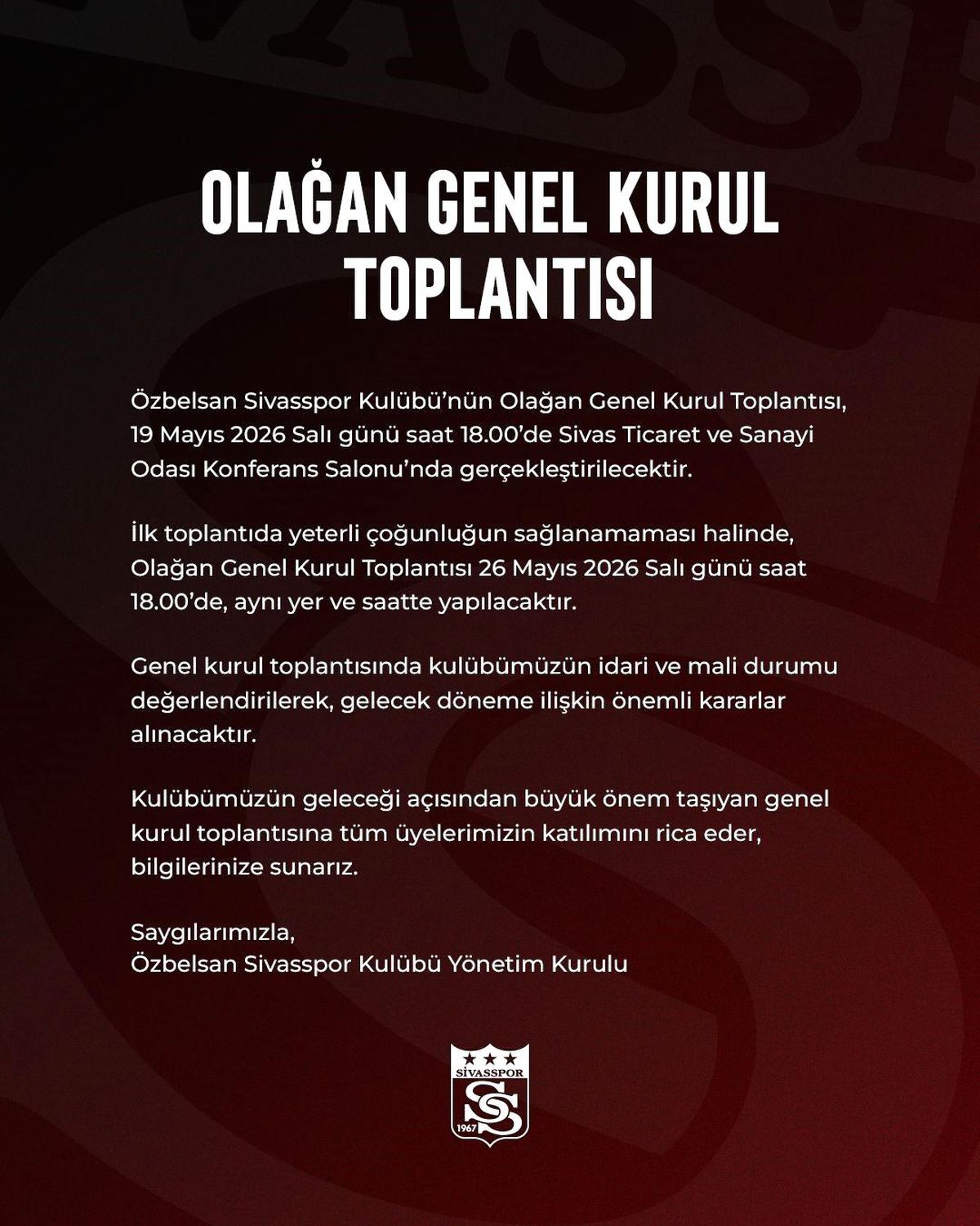 Sivasspor'da genel kurul kararı alındı