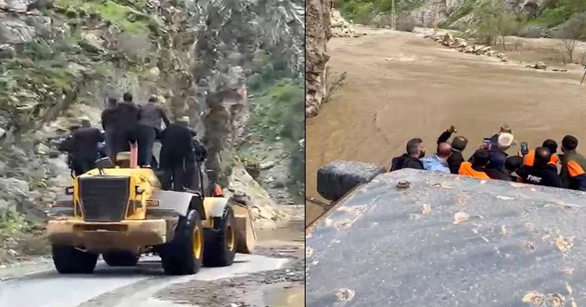 Kavaklı'da dere taştı: İşçiler kepçeyle taşındı