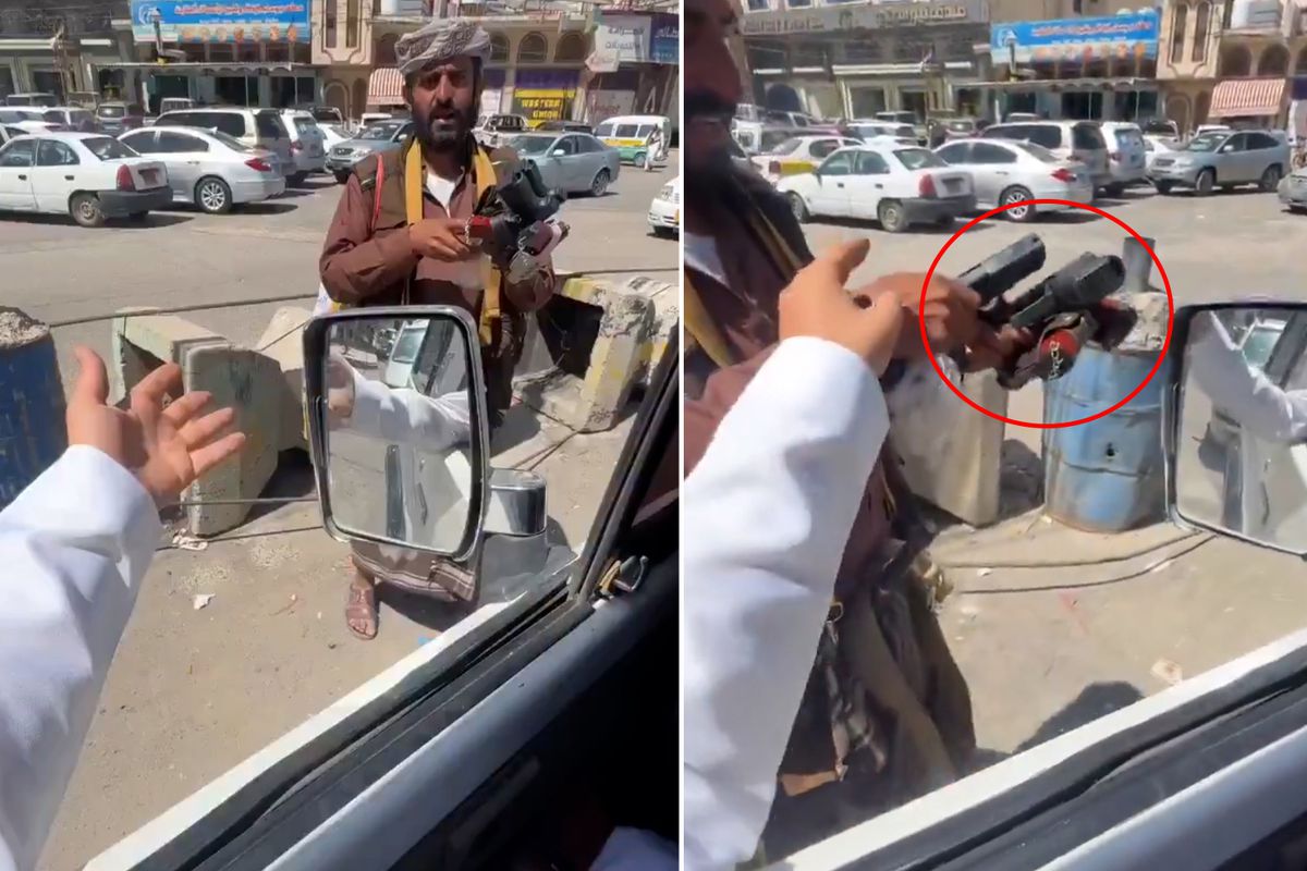 Yemen'de pes dedirten görüntü! Araçların arasında su değil tabanca satılıyor