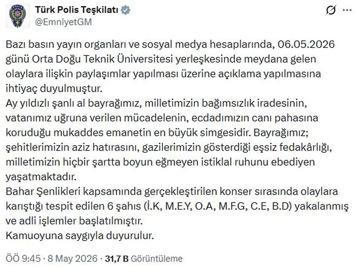 ODTÜ Bahar Şenlikleri'nde bayrak olaylarına ilişkin 6 şüpheli gözaltına alındı