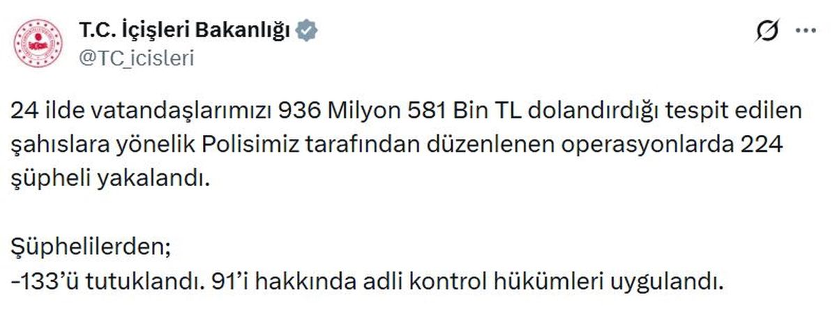 24 ilde dolandırıcılık operasyonları: 133 tutuklama