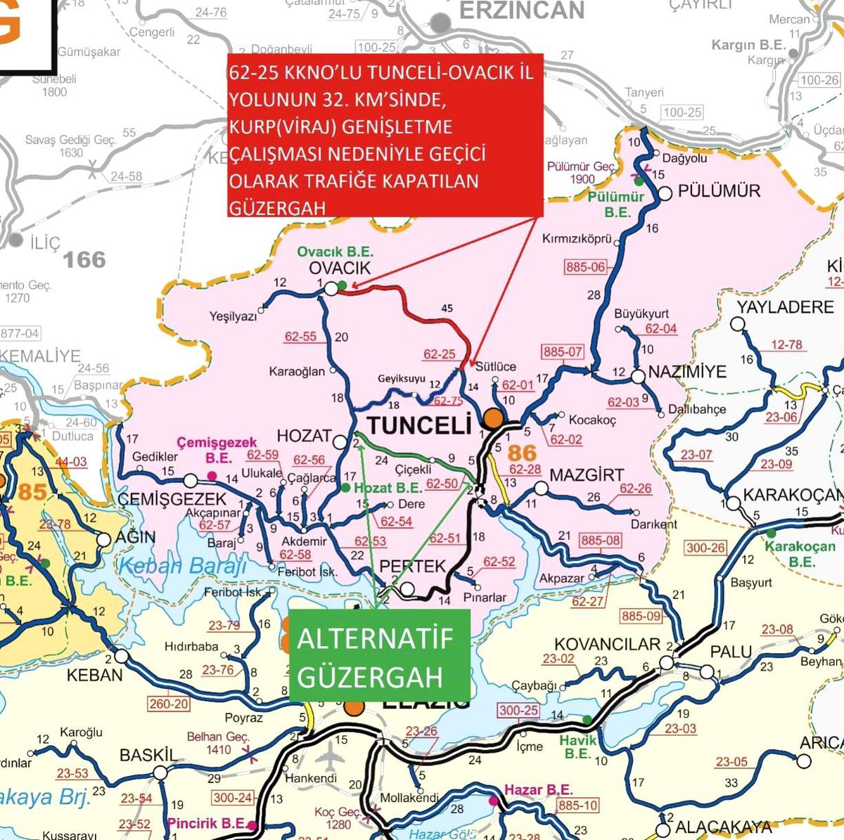 Tunceli-Ovacık yolunda kontrollü patlatma