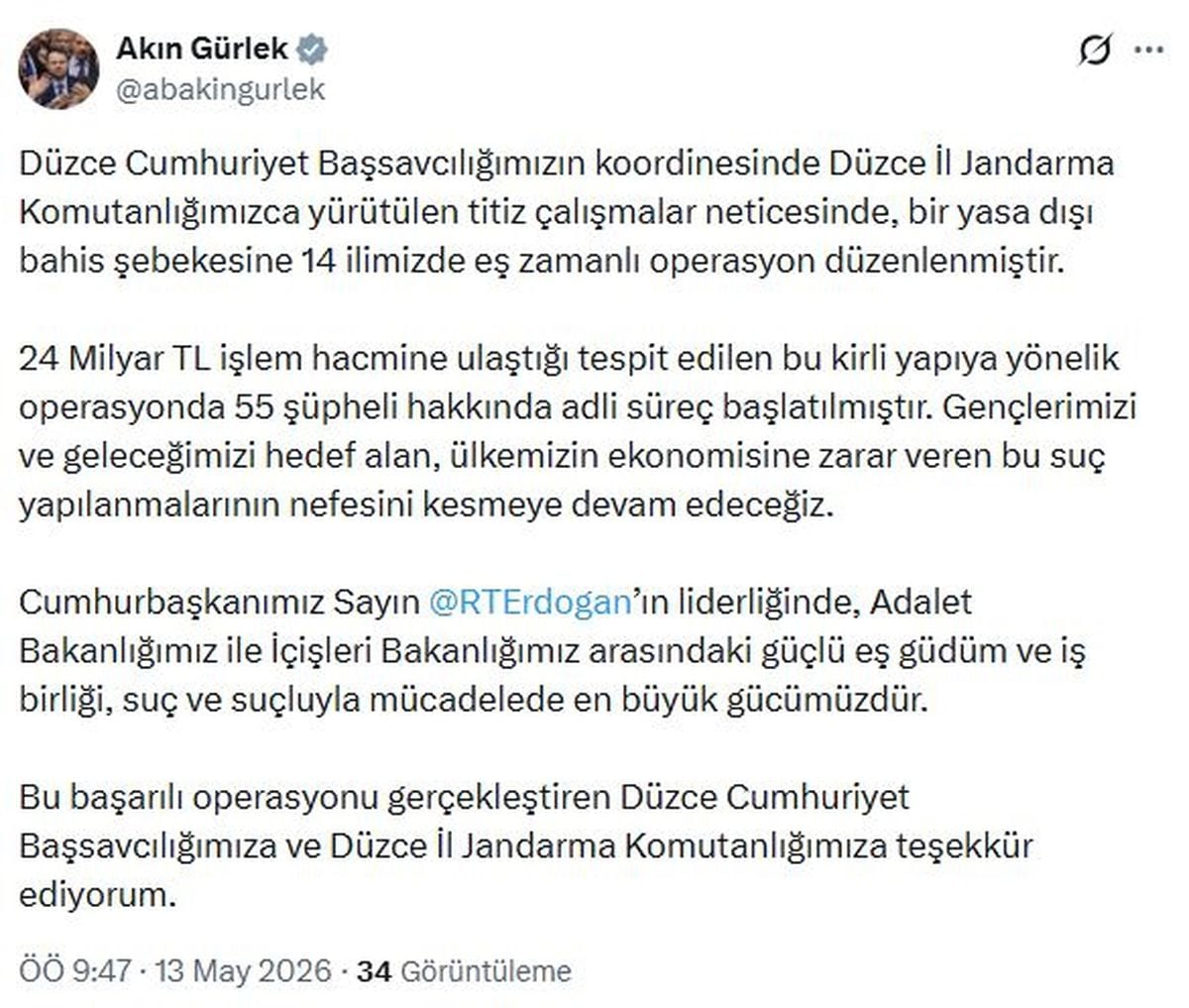 Düzce merkezli 14 ilde yasa dışı bahis operasyonu