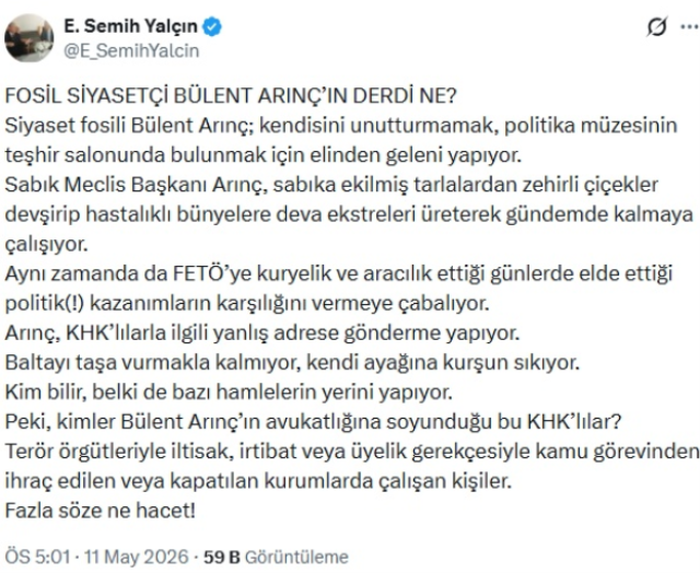 Arınç'tan kendisine "Siyaset fosili, FETÖ kuryesi" diyen Semih Yalçın'a sert yanıt 3 arinctan kendisine siyaset fos 19846985 2029 1 m