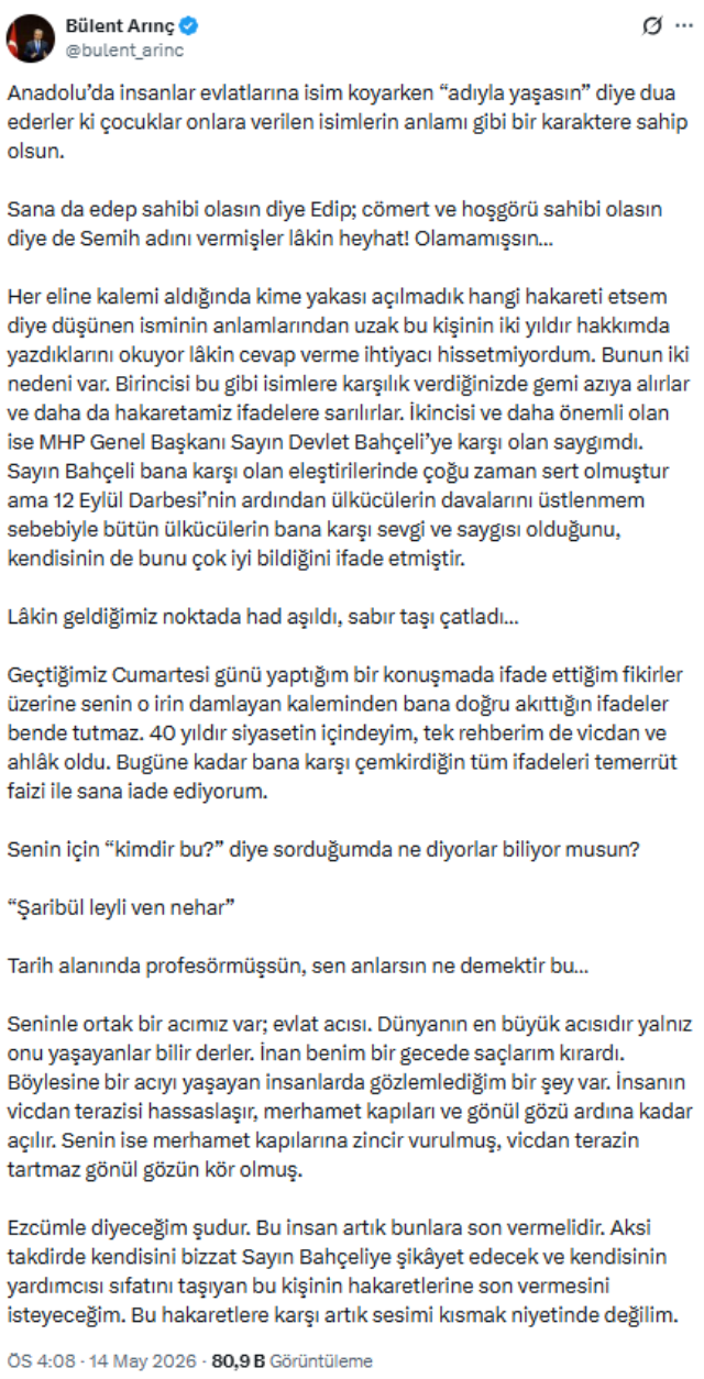 Arınç'tan kendisine "Siyaset fosili, FETÖ kuryesi" diyen Semih Yalçın'a sert yanıt 4 arinctan kendisine siyaset fos 19846985 4665 1 m