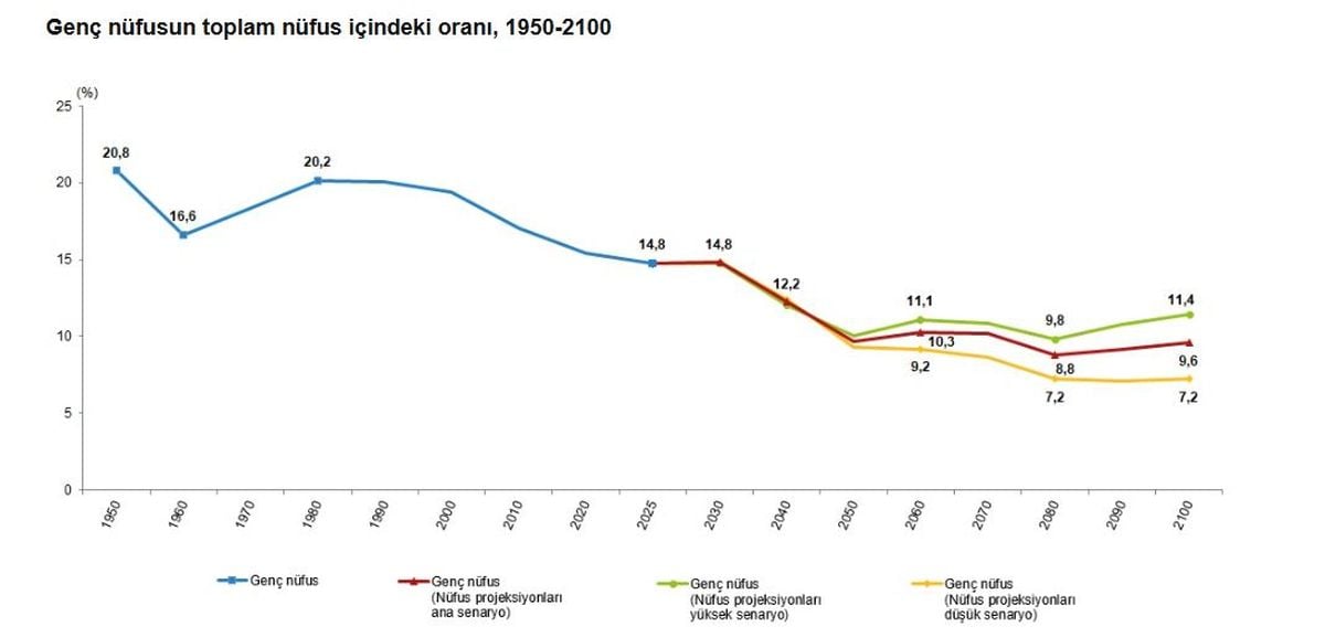 TÜİK: Türkiye'nin genç nüfus oranı yüzde 14,8'e geriledi