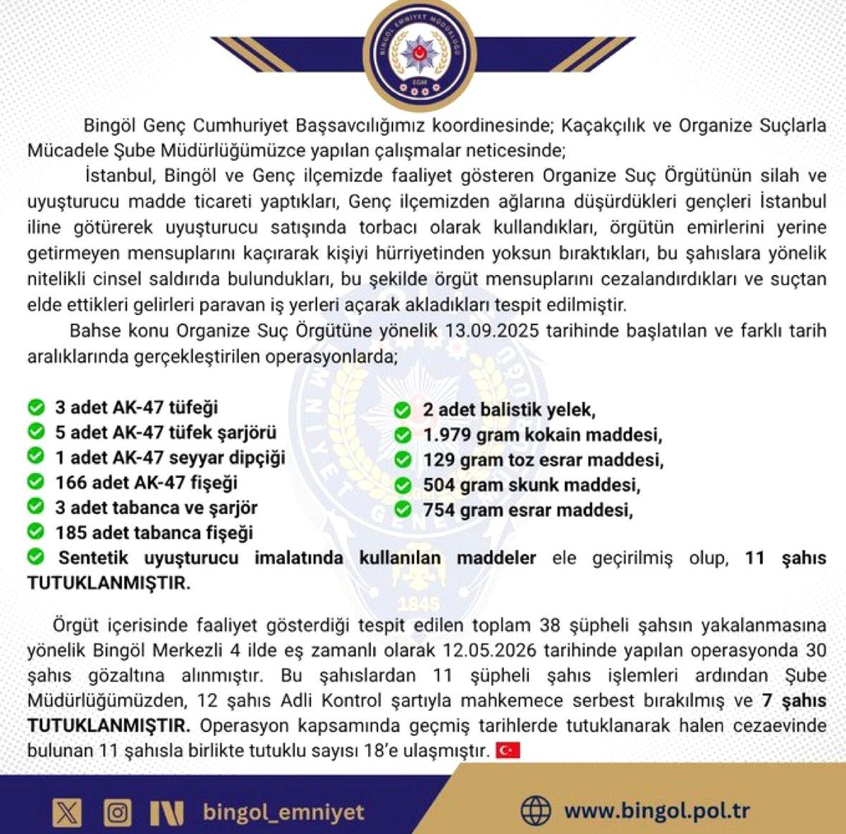 Bingöl merkezli organize suç örgütü operasyonunda 18 tutuklama