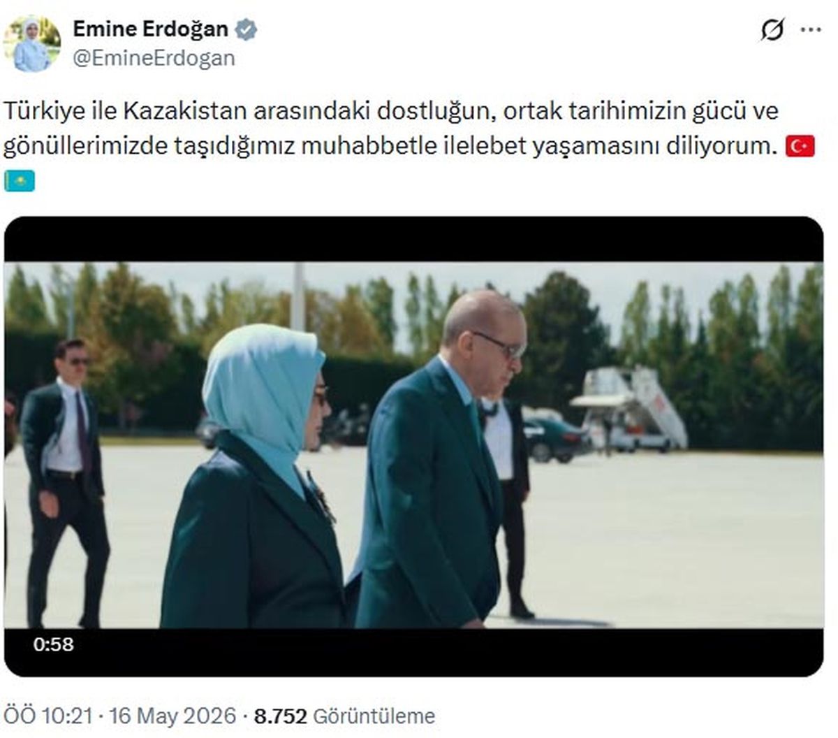 Emine Erdoğan: Türkiye-Kazakistan dostluğu ilelebet yaşasın