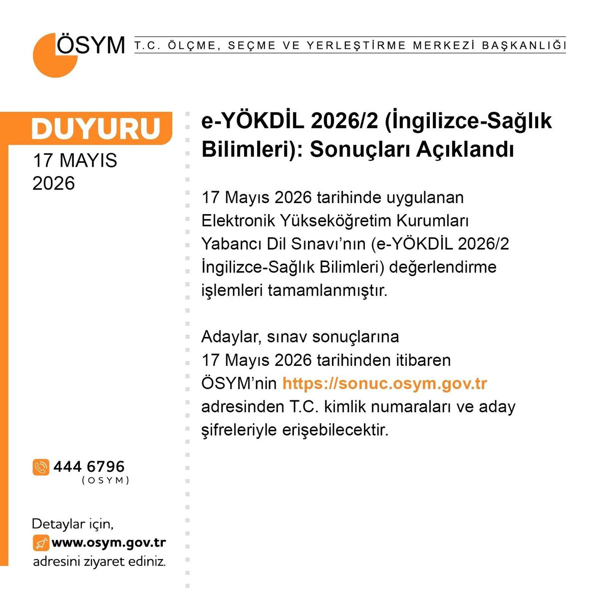 e-YÖKDİL 2026/2 sonuçları açıklandı