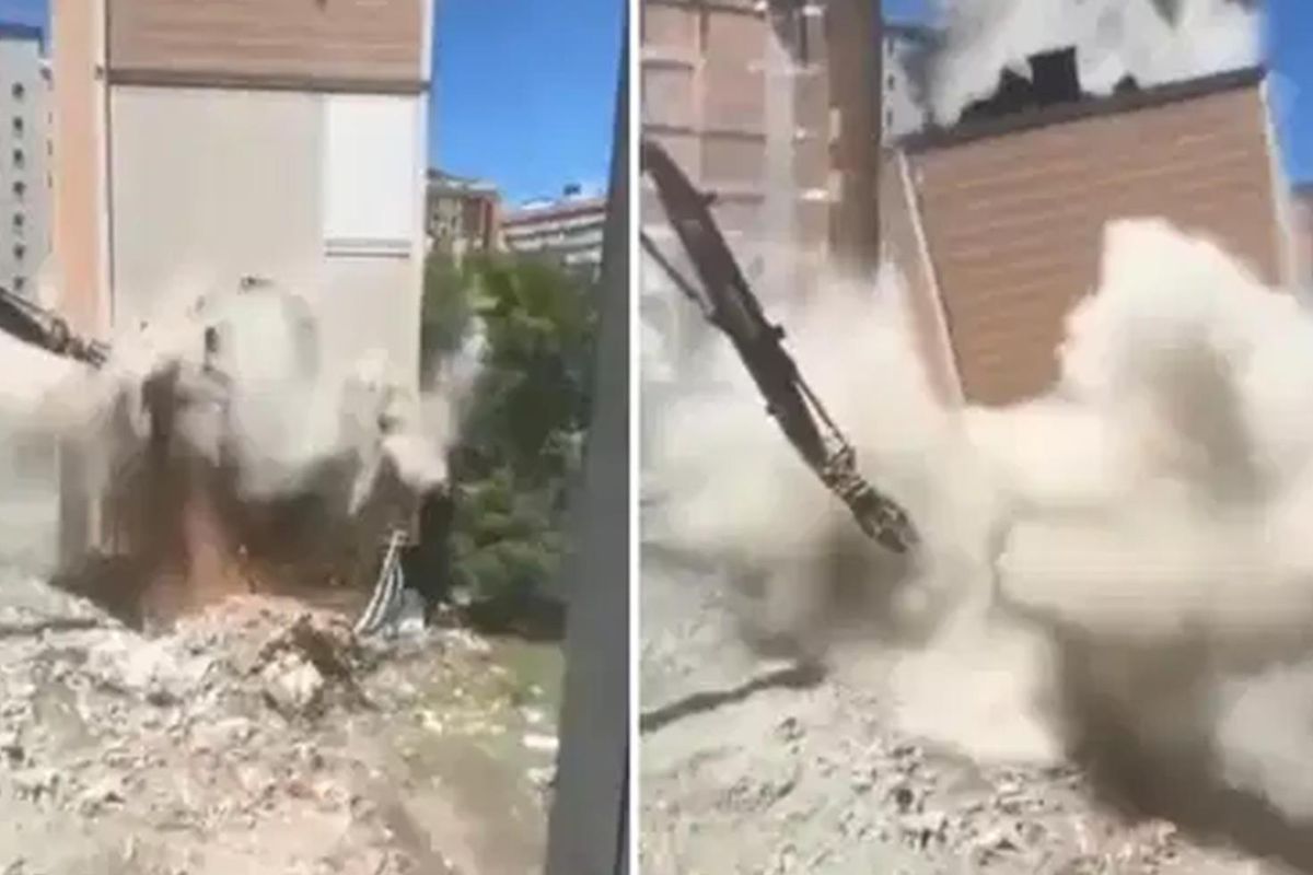 Esenyurt'ta yıkım sırasında binanın çöktüğü anlar kamerada