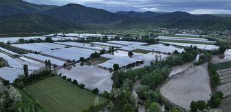 Amasya'da su altında kalan tarım arazileri dronla görüntülendi