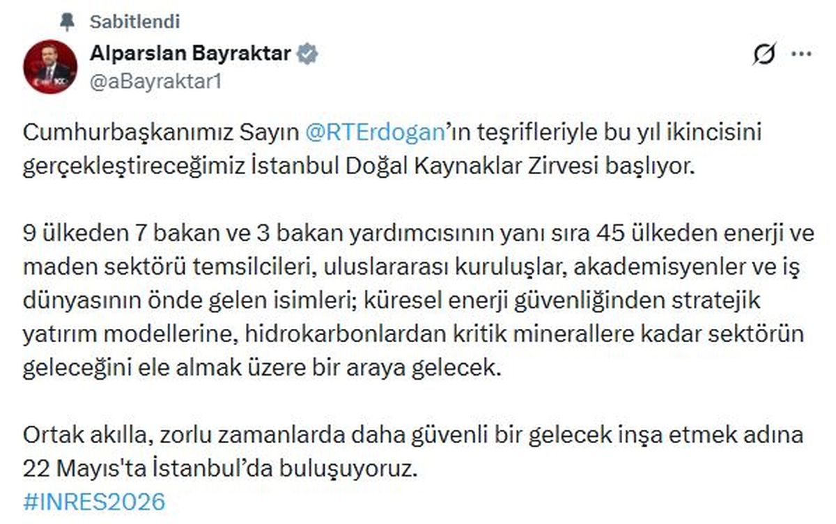 İstanbul Doğal Kaynaklar Zirvesi için geri sayım başladı: Bayraktar'dan açıklama