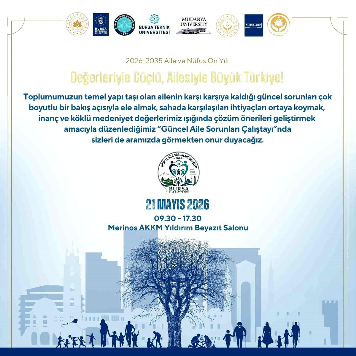 Bursa'da 'Güncel Aile Sorunları Çalıştayı' düzenlenecek