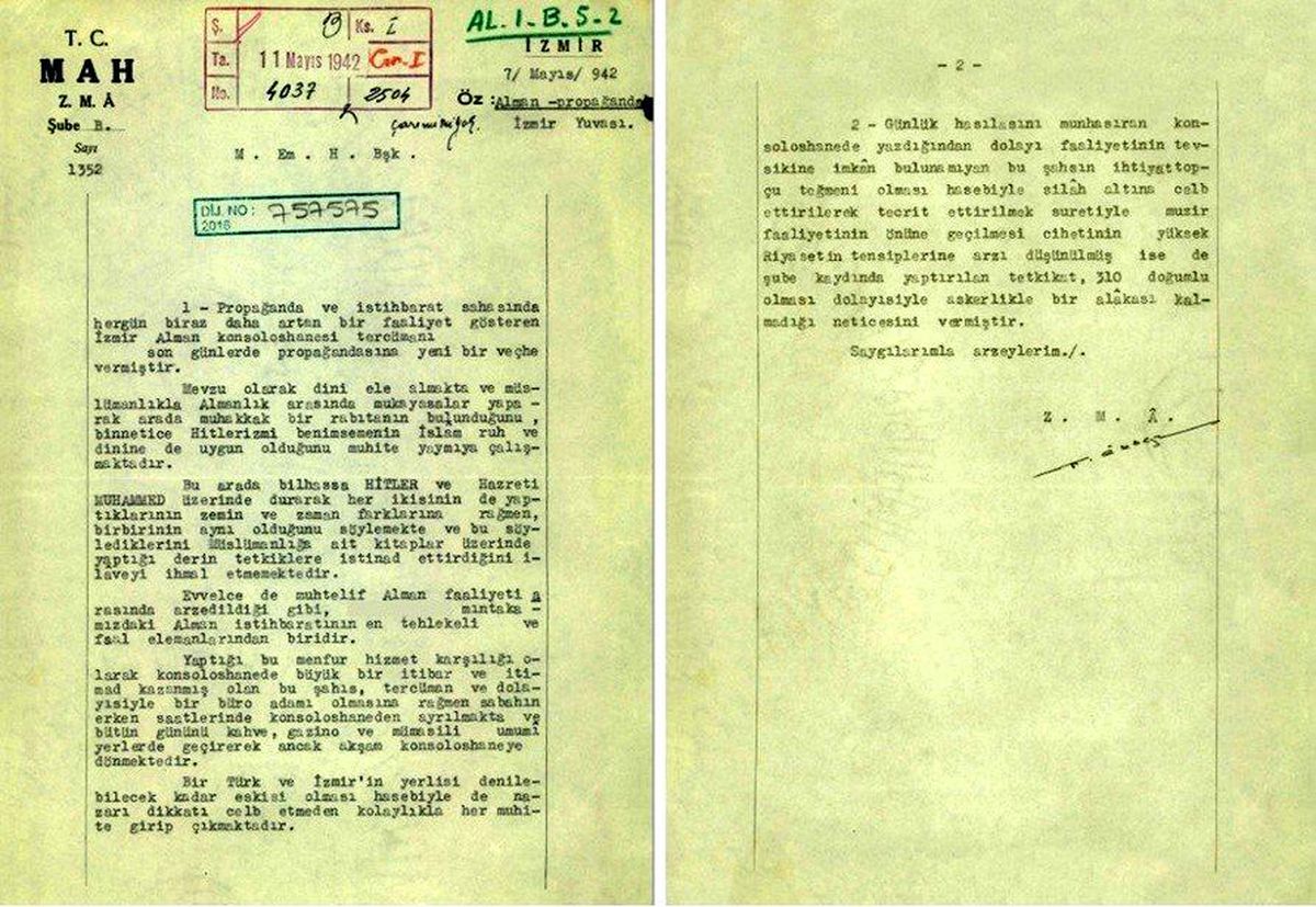 MİT'in yayımladığı 1942 tarihli belgede Hitler propagandası detayı