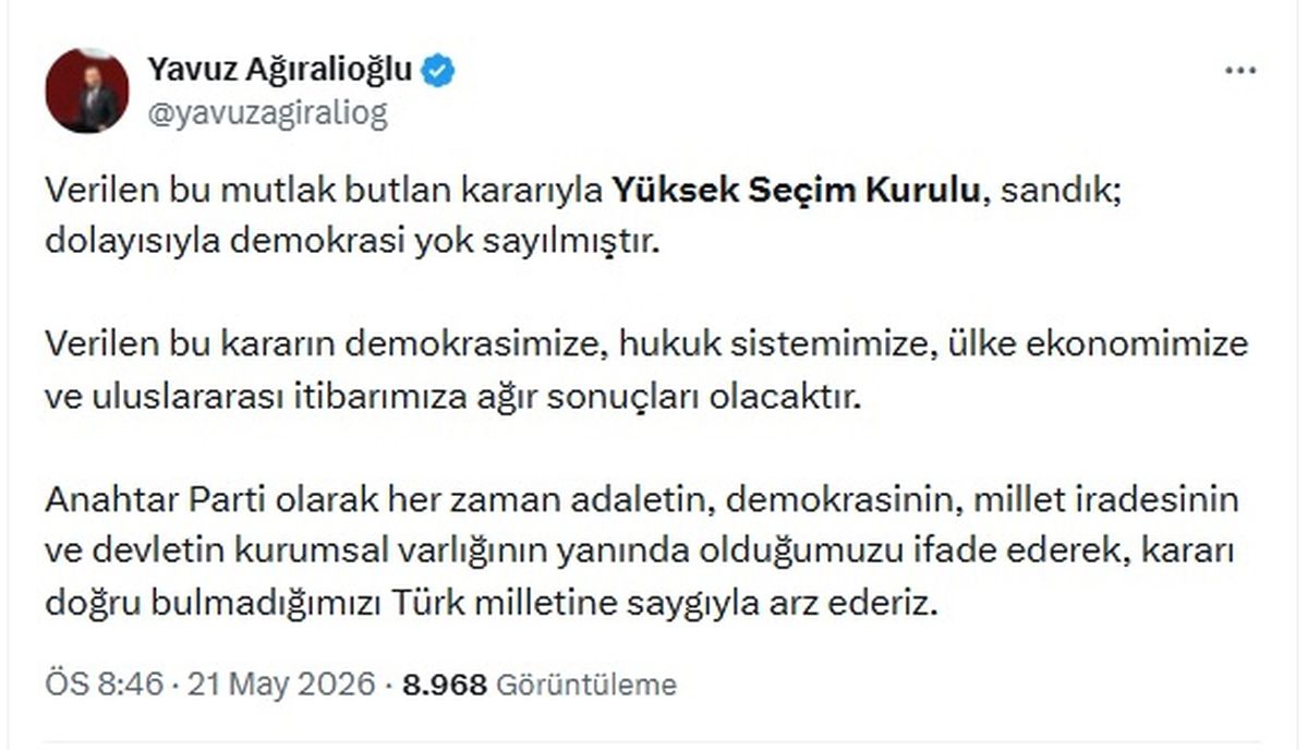 Ağıralioğlu: Demokrasi yok sayılmıştır