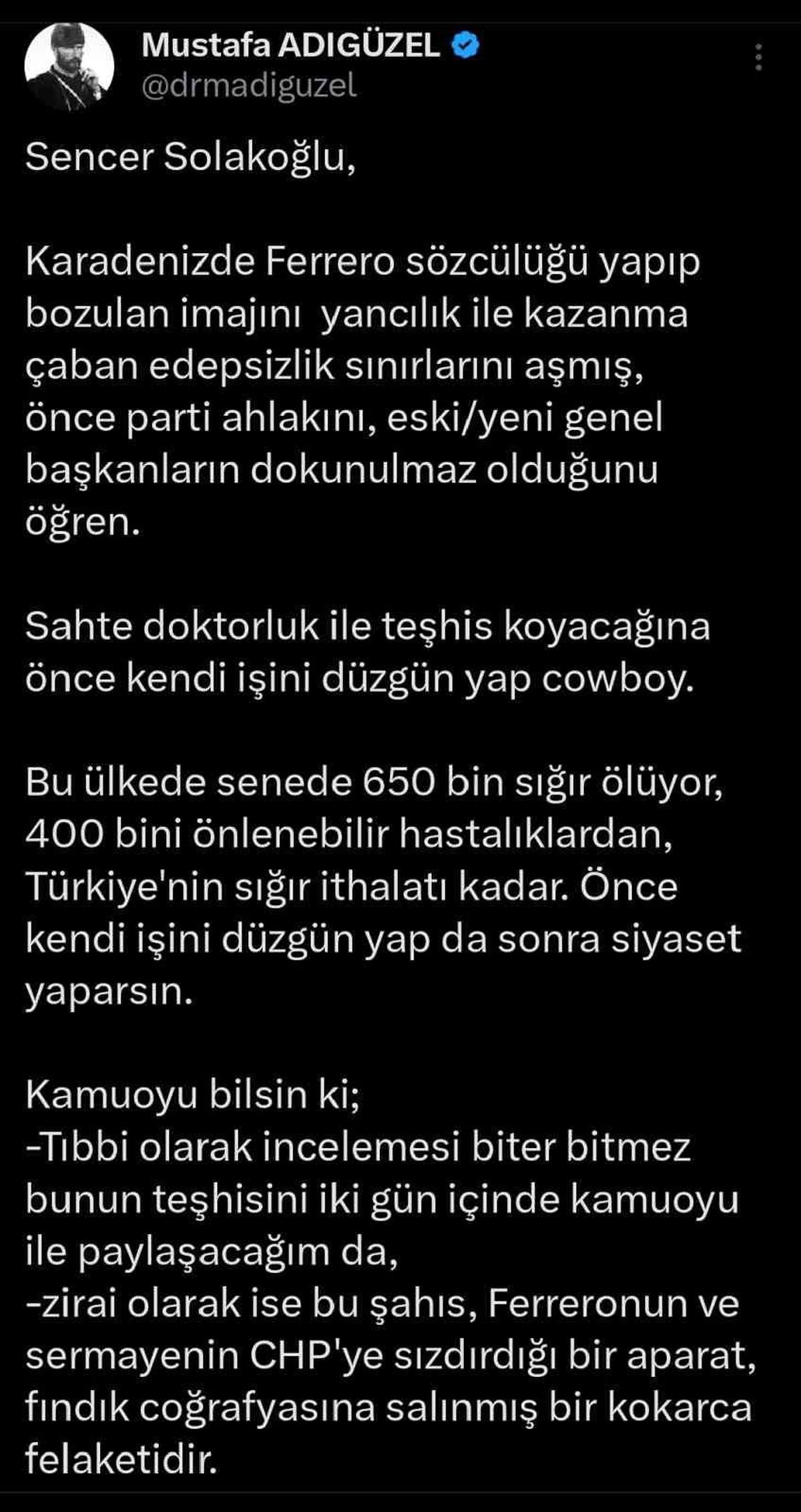 CHP'li vekil Adıgüzel'den Sencer Solakoğlu'na: 'Sahte doktorluk ile teşhis koyacağına önce işini yap, sonra siyaset yaparsın'