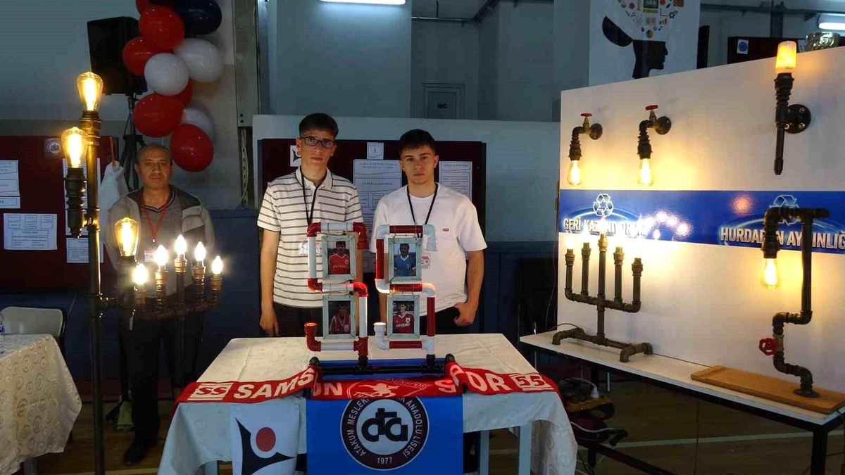 Meslek lisesi öğrencileri atık boruları sanata dönüştürdü