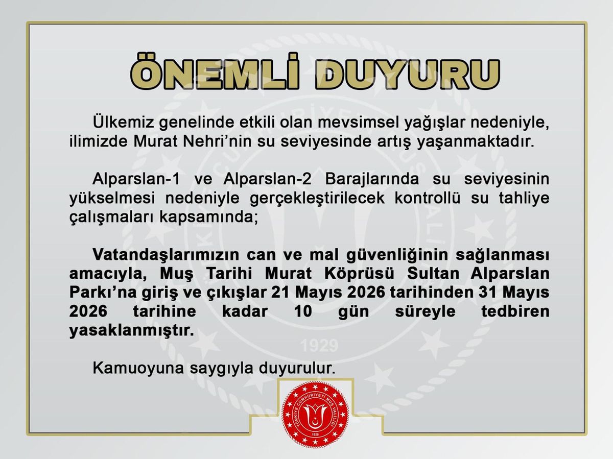 Murat Nehri'nin su seviyesi yükseldi, Murat Köprüsü ve Sultan Alparslan Parkı kapatıldı