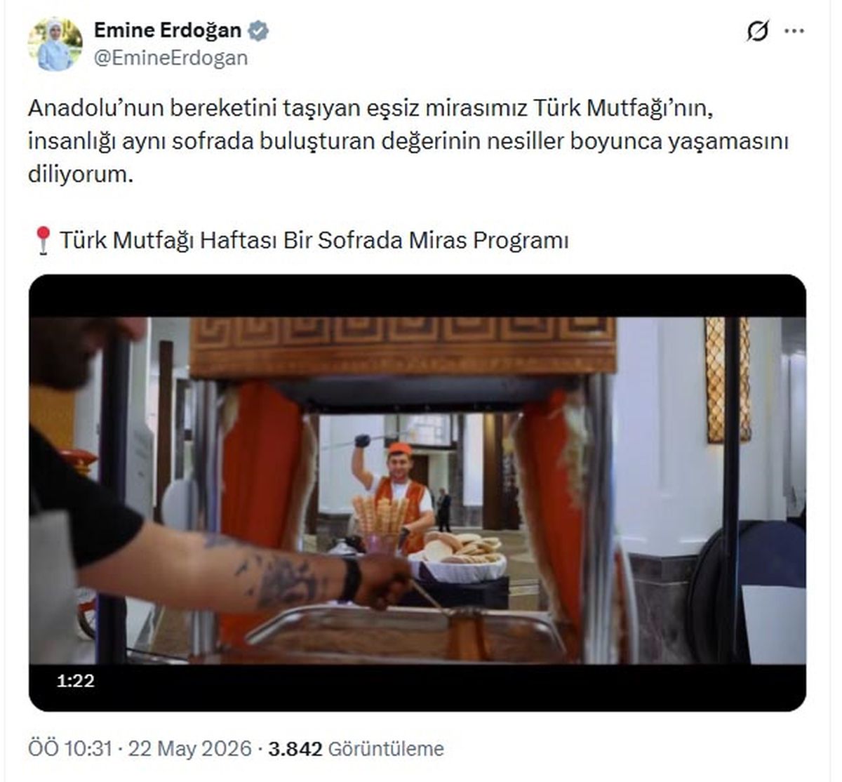 Emine Erdoğan’dan Türk Mutfağı Haftası Mesajı: ‘Bir Sofrada Miras’