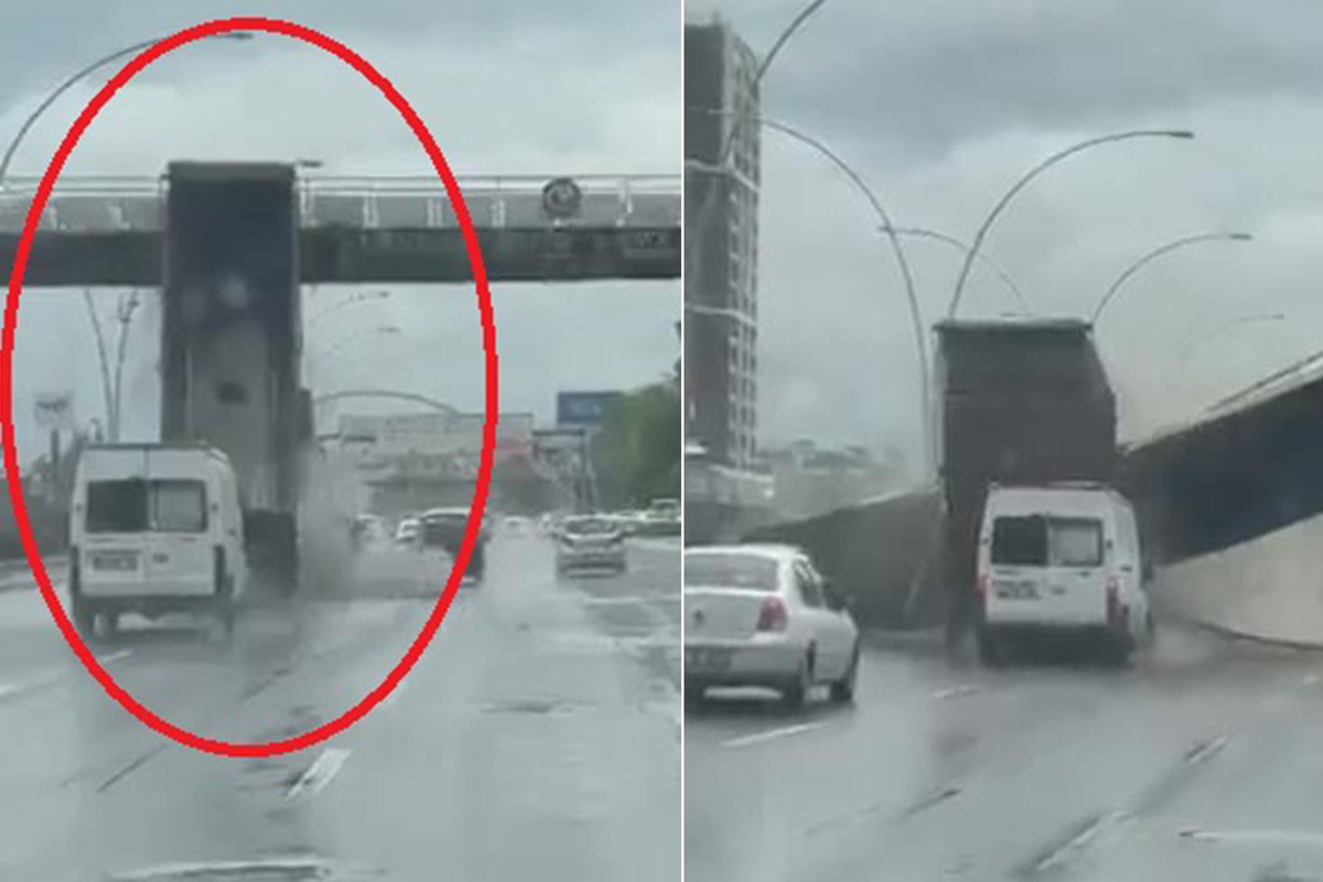 Ankara’da korku dolu anlar! Kamyon üst geçidi araçların üzerine yıktı