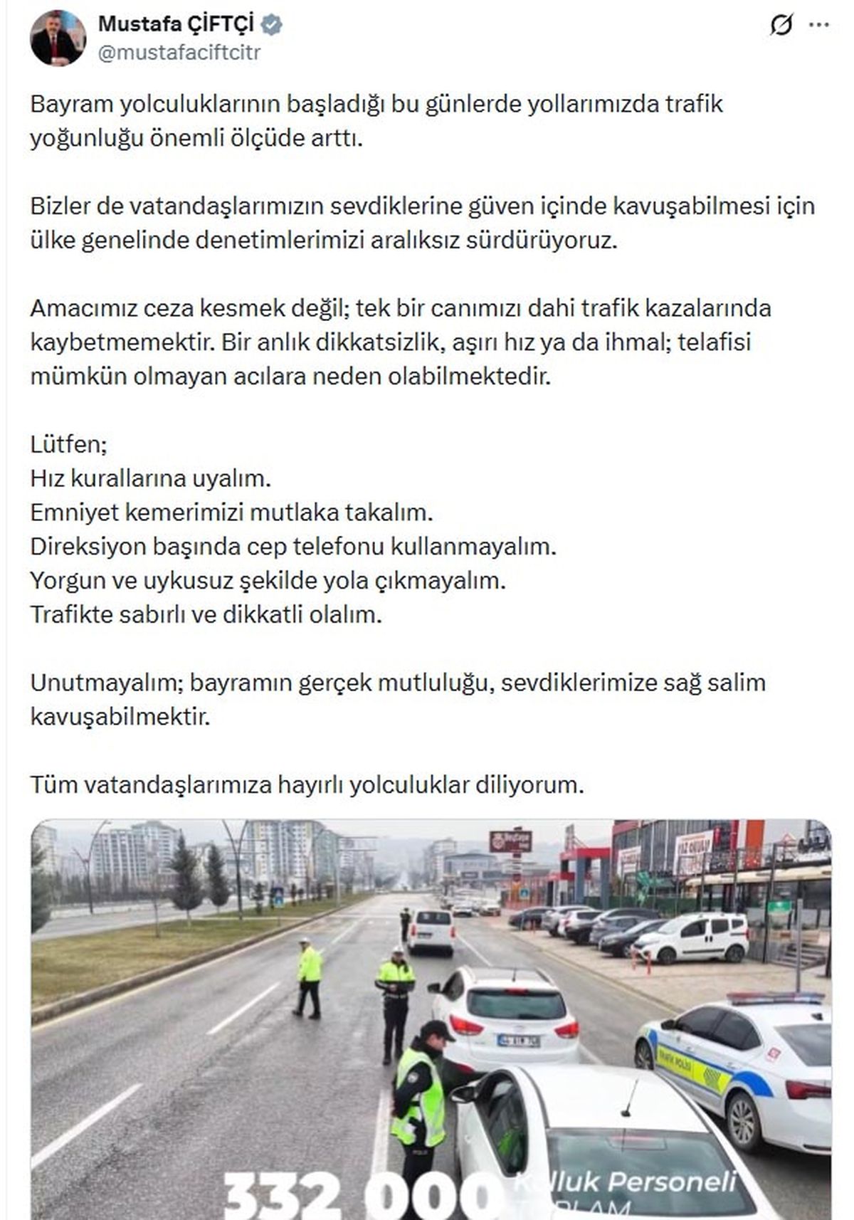 Bakan Çiftçi'den sürücülere uyarı: Kurallara uyalım