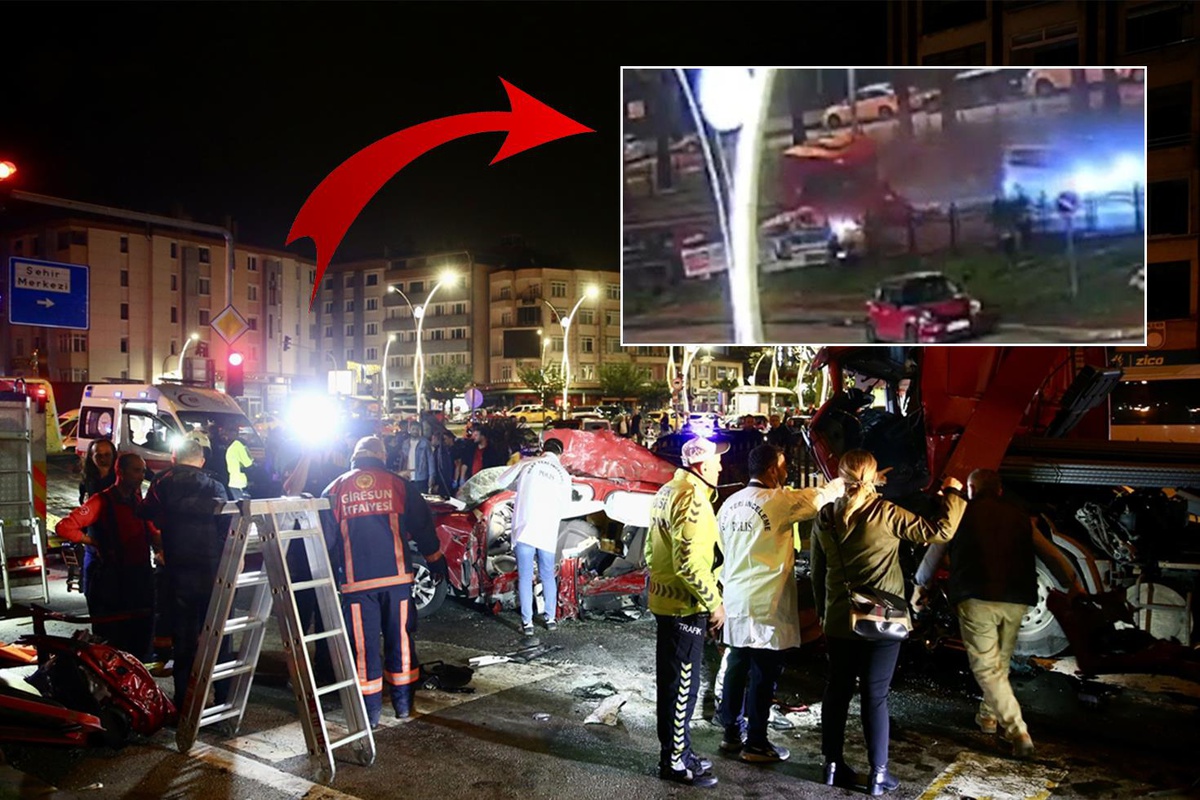 Giresun'da 5 kişinin öldüğü kaza anı kamerada! Araçları biçen tır hiç fren yapmamış