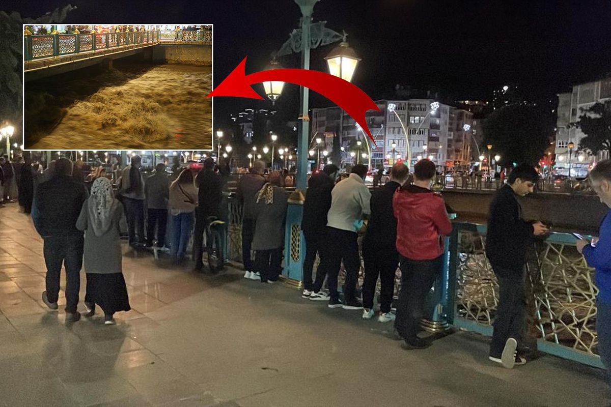 Yeşilırmak'ta su seviyesi yükseldi! Tehlikeye rağmen herkes köprüye akın etti