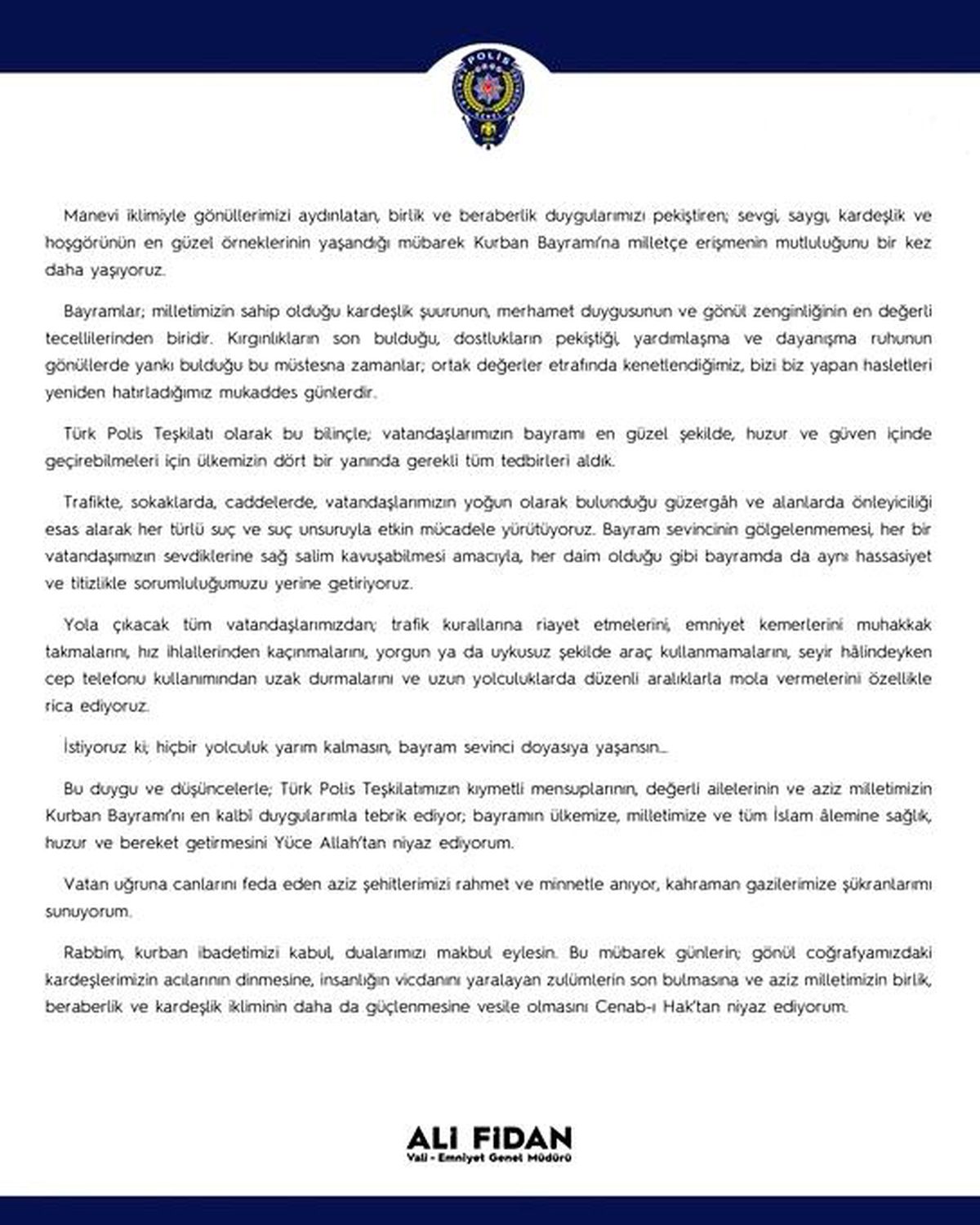 Emniyet Müdürü'nden Bayramda Trafik Uyarısı