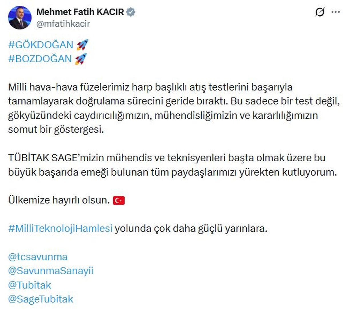 Milli Hava-Hava Füzeleri GÖKDOĞAN ve BOZDOĞAN'ın Atış Testleri Başarıyla Tamamlandı