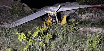 Nevşehir'de acil iniş yapan microlighttaki pilot ve yolcu yaralandı