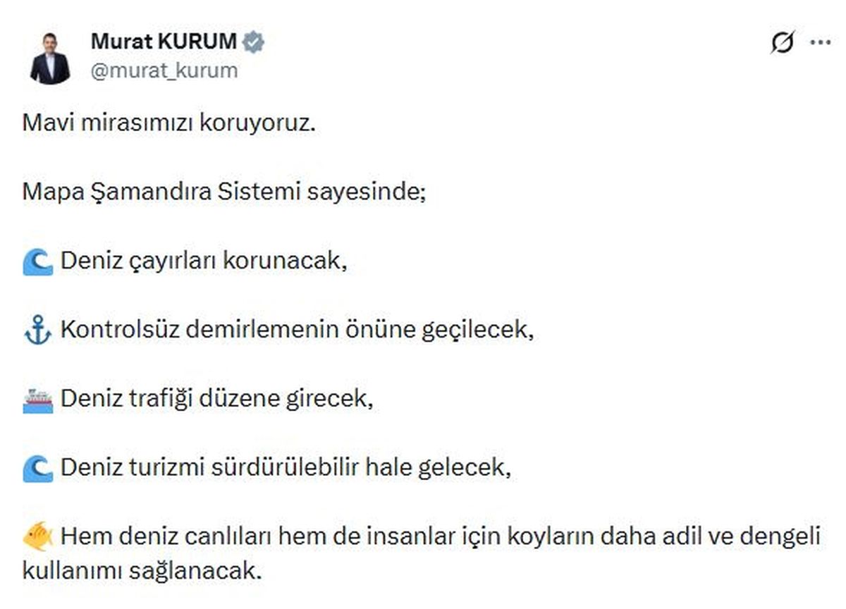 Bakan Kurum'dan 'Mapa Şamandıra Sistemi' paylaşımı