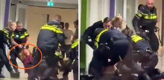 Hollanda polisi hamile Filistinli kadını yerlere savurdu