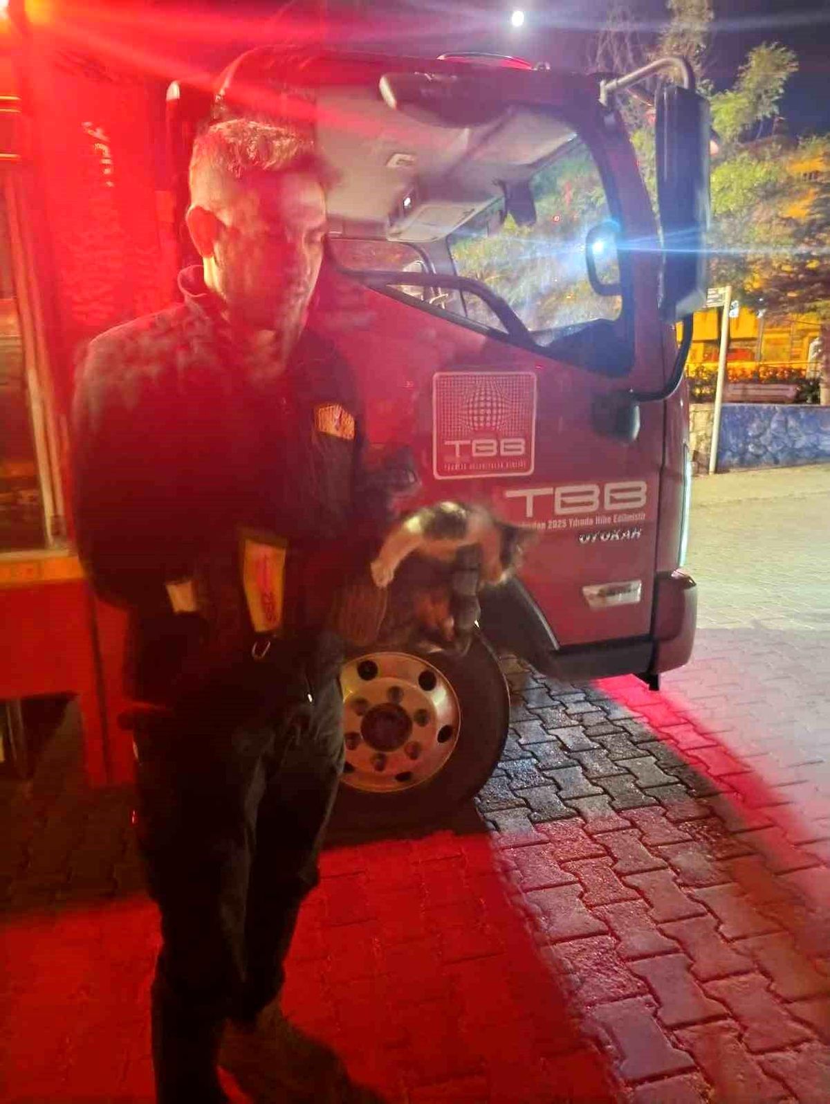 Motor kısmına sıkışan kedi için seferber oldular
