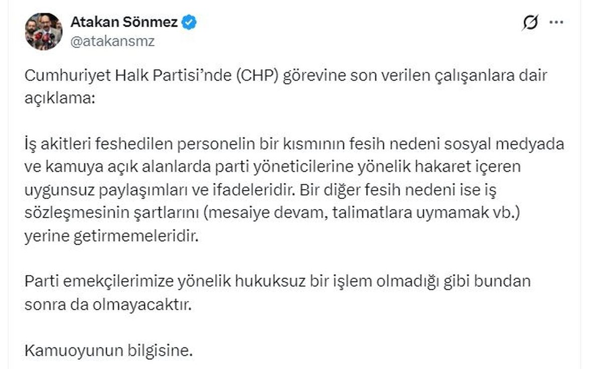 CHP'den işten çıkarılmalara ilişkin açıklama