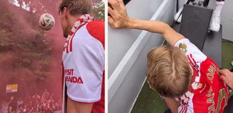 Odegaard'ın taraftarlara fırlattığı top hiç olmaması gereken kişiye isabet etti