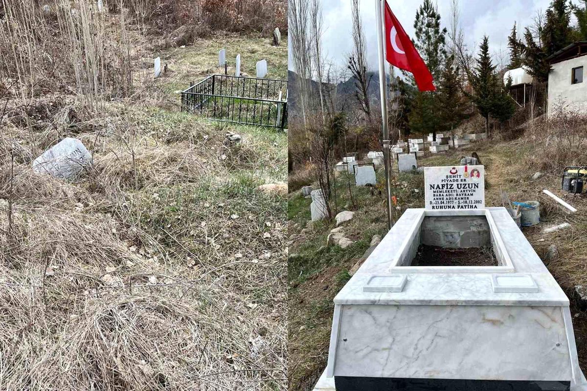 Artvin'de 9 şehit mezarı yenilendi, bayraklar göndere çekildi