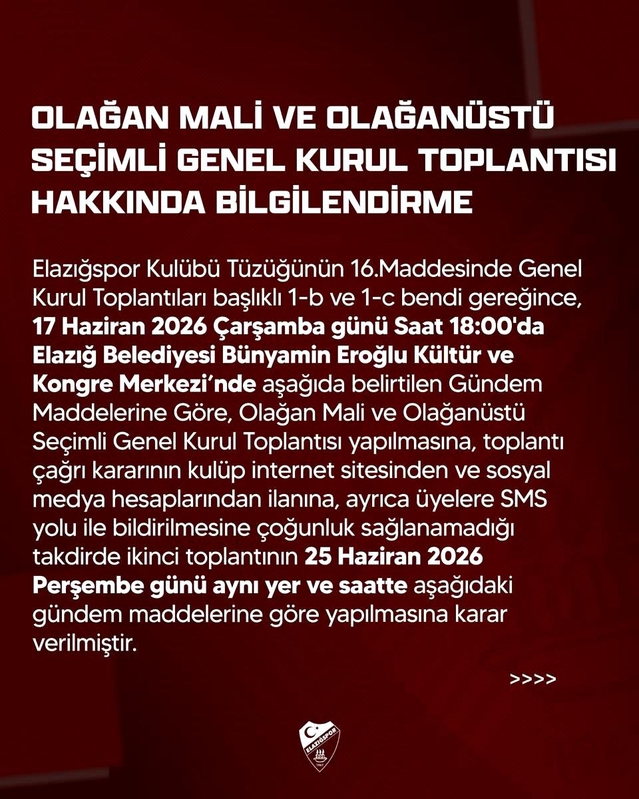 Elazığspor’da genel kurul tarihi netleşti