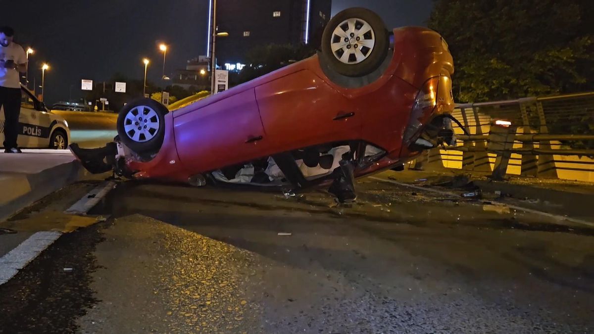 Şişli'de köpeğe çarpmamak için takla atan otomobil sürücüsü hafif yaralandı