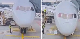 Frankfurt'ta korku dolu anlar: Lufthansa'nın Boeing 787-9 uçağının ön iniş takımı çöktü