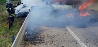 İmamoğlu ilçesinde saman yüklü kamyonette çıkan yangın söndürüldü