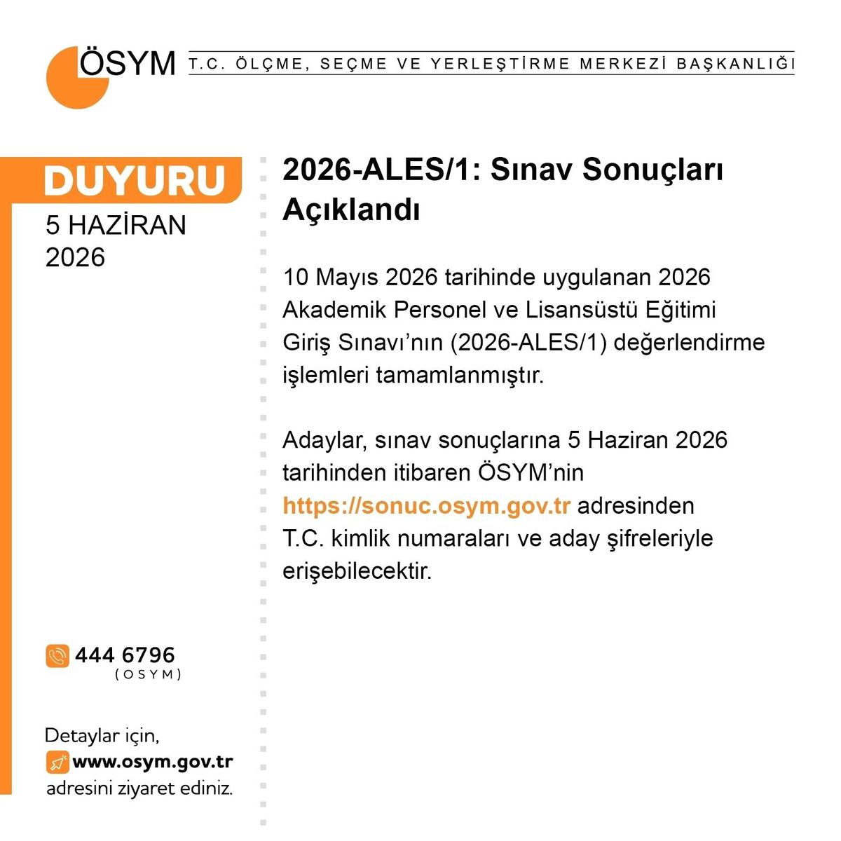 ALES sonuçları açıklandı