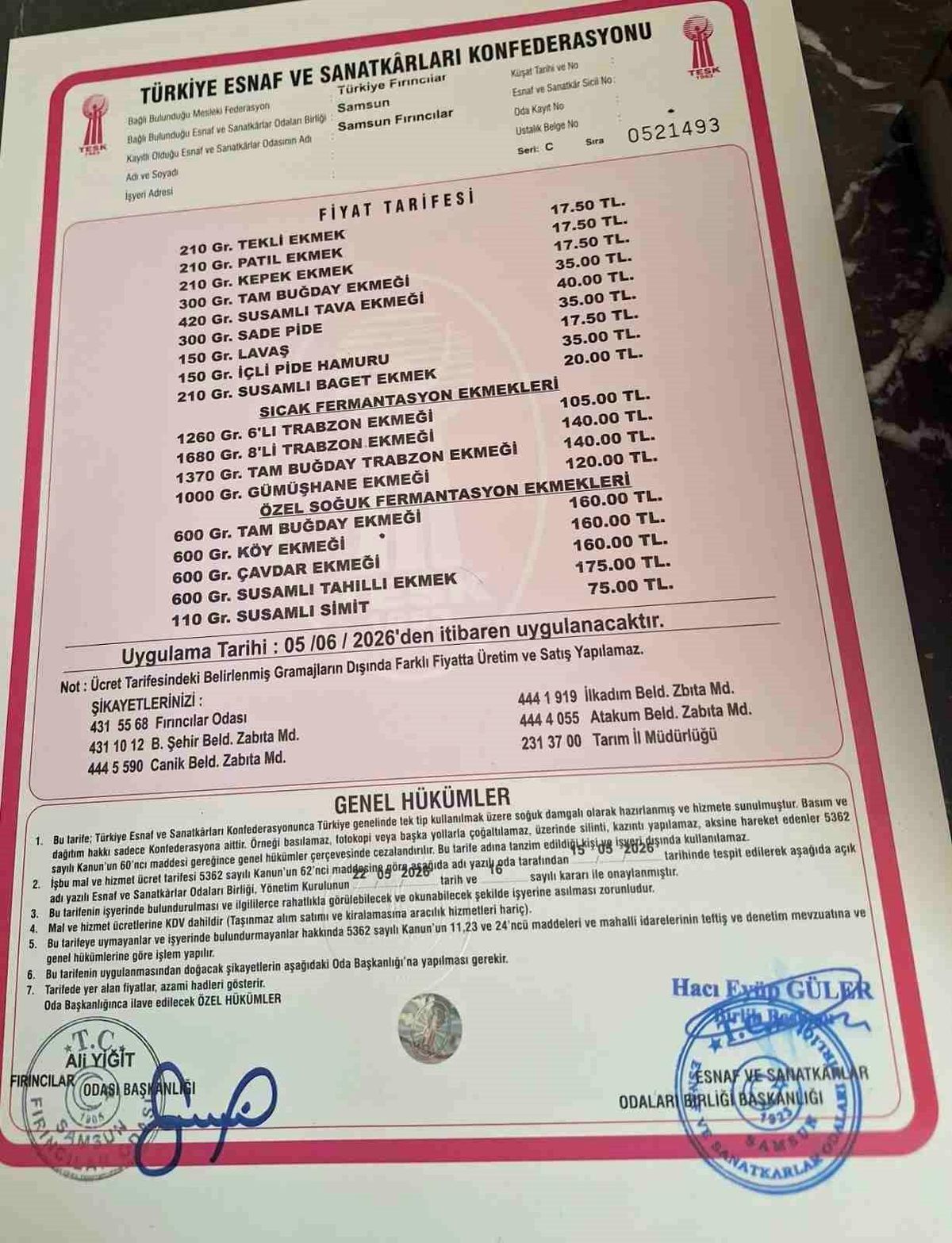 Samsun'da ekmek 17,5 TL oldu