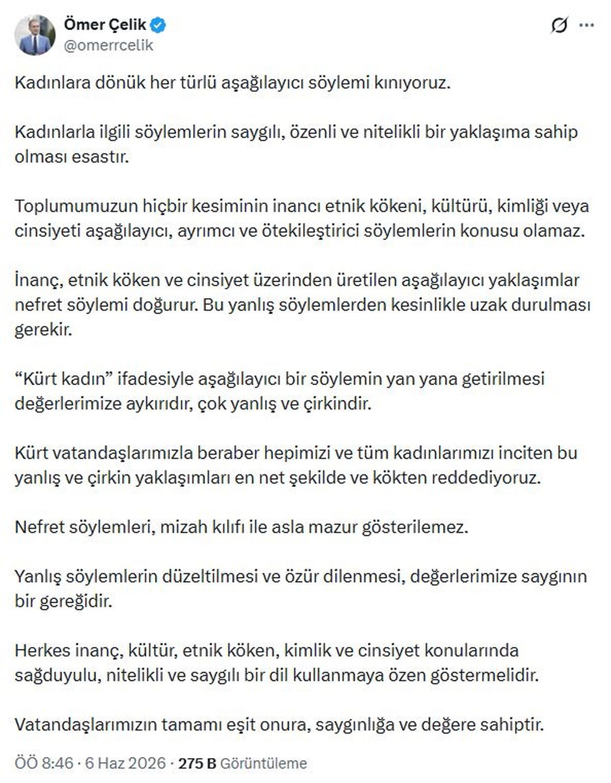 AK Parti'li Çelik: Kadınlara dönük her türlü aşağılayıcı söylemi kınıyoruz