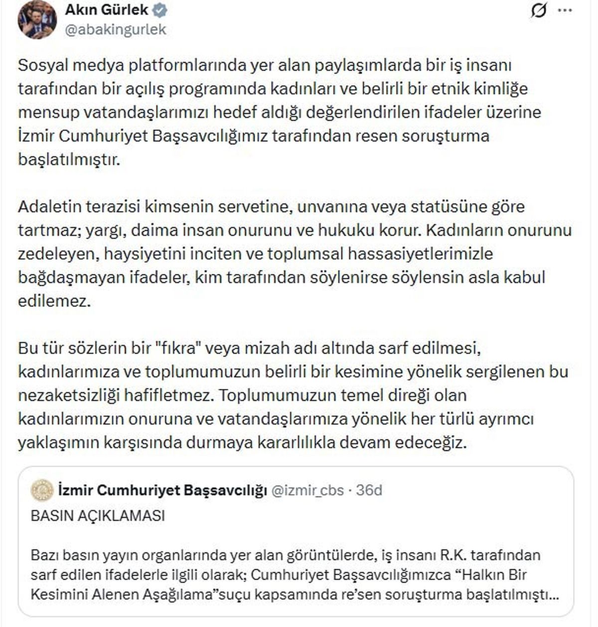 Adalet Bakanı Akın Gürlek'in bir basın toplantısındaki görüntüsü.