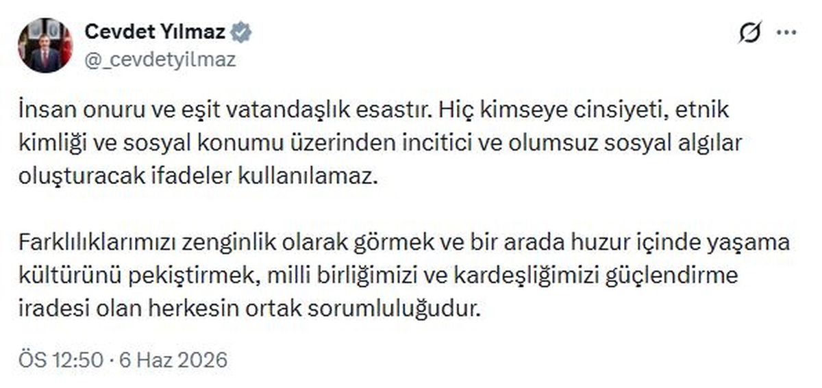 Cevdet Yılmaz: İnsan onuru ve eşit vatandaşlık esastır