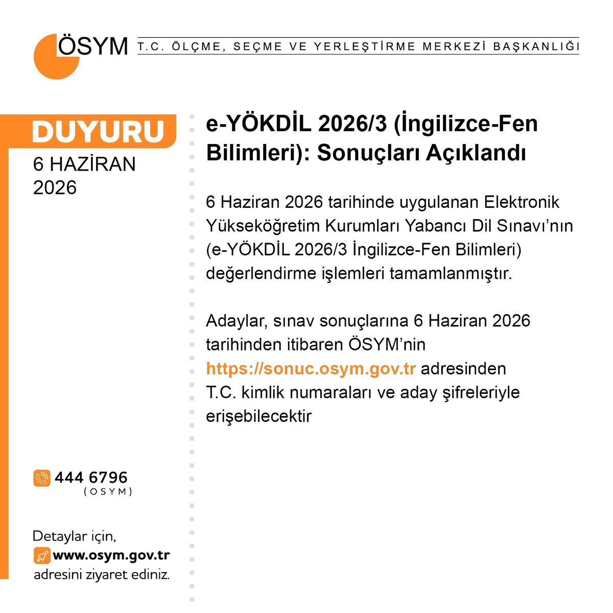 e-YÖKDİL 2026/3 sonuçları açıklandı